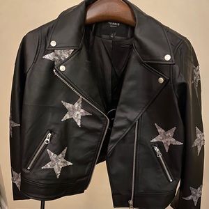 Faux Leather Jacket with Sequins